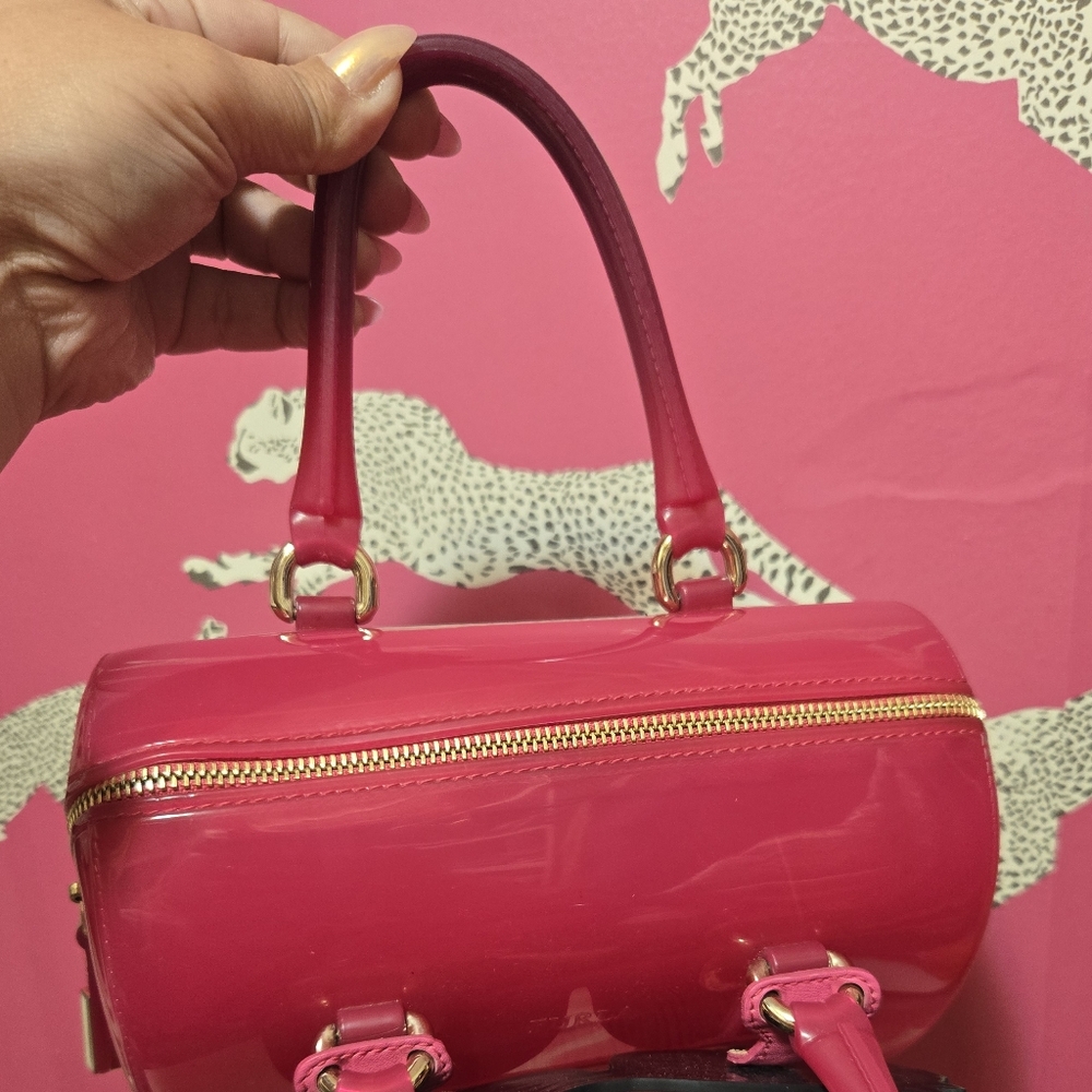 GUC Furla Candy Gang Sweetie Hot Pink Satchel Top Handle Boston Bag With Lock - Picture 8 of 11